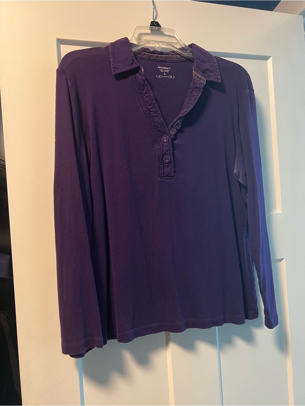 Dress Barn Purple Long-Sleeve Collared Top